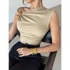 Temperament eenvoudig mouwloos metalen ringontwerp effen kleur dun vest top dames