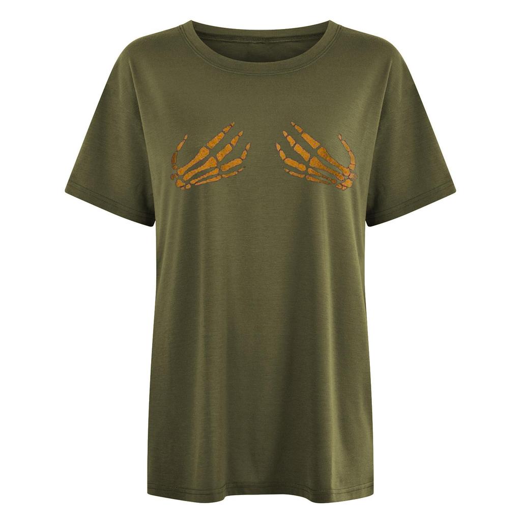 Women's Loose Blouse Round Neck Short Sleeve Halloween  Print T-shirt Top