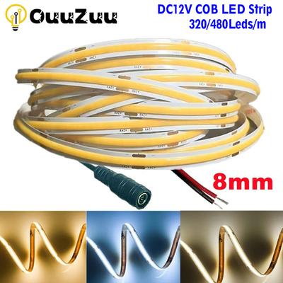 COB-LED-Streifenlicht, 320 480 LEDs/m, 16,4 Fuß, hochdichtes flexibles Bandband, 3000–6500 K, RA90-LED-Leuchten, DC12 V