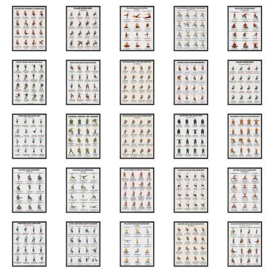 Chair Exercise Poster Seated Workout Chart Gentle Chair Yoga Movements Low Impact Exercise Guide for Seniors Beginners