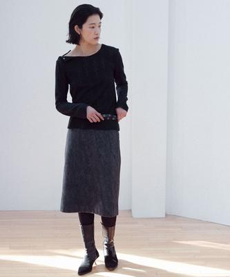 Yutosiseu Suede Midi Skirt(Charcoal)