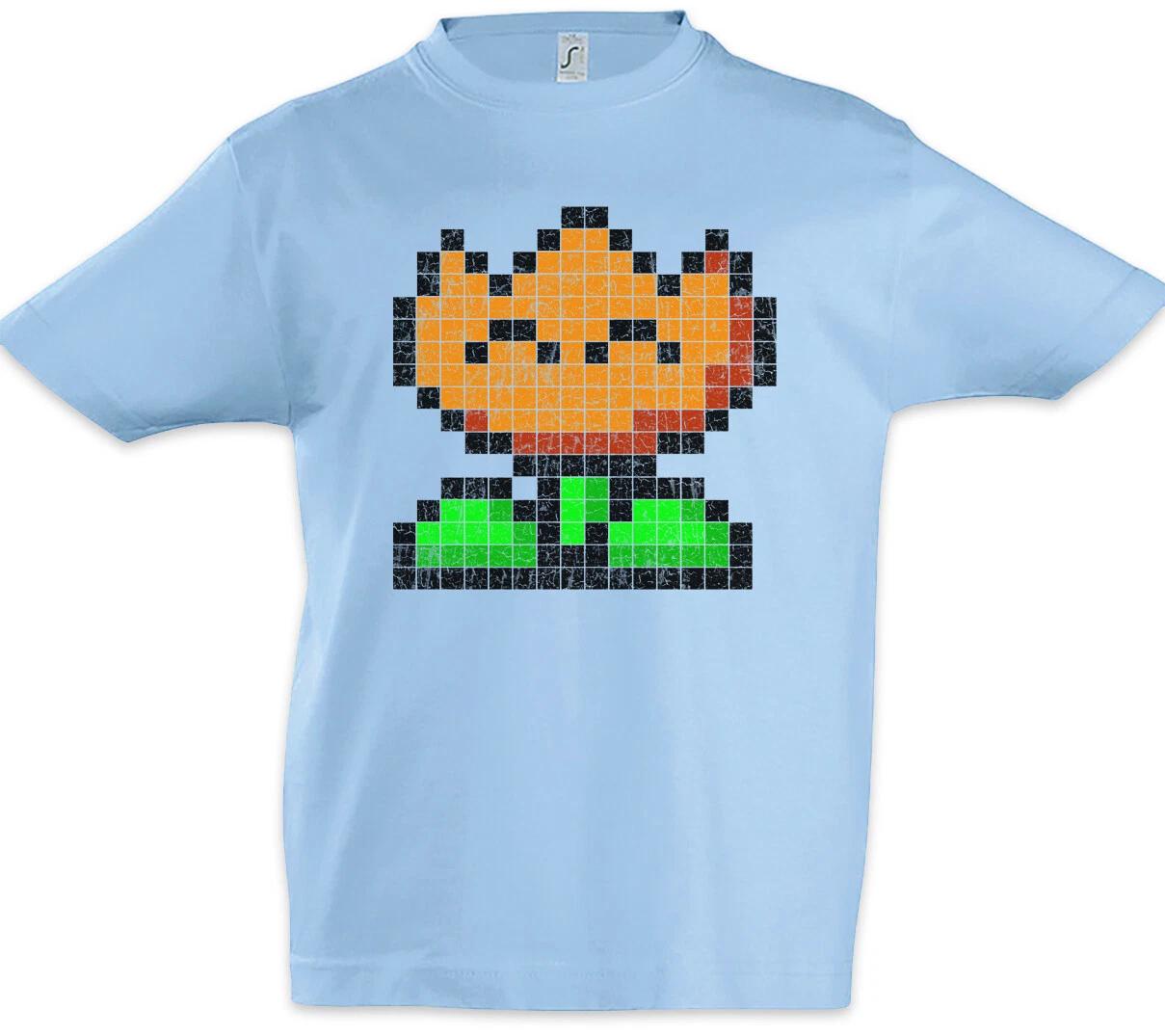Pixel Flower Kids Boys T-Shirt Super Video Game Gamer Mario Fun Retro Flower- 130