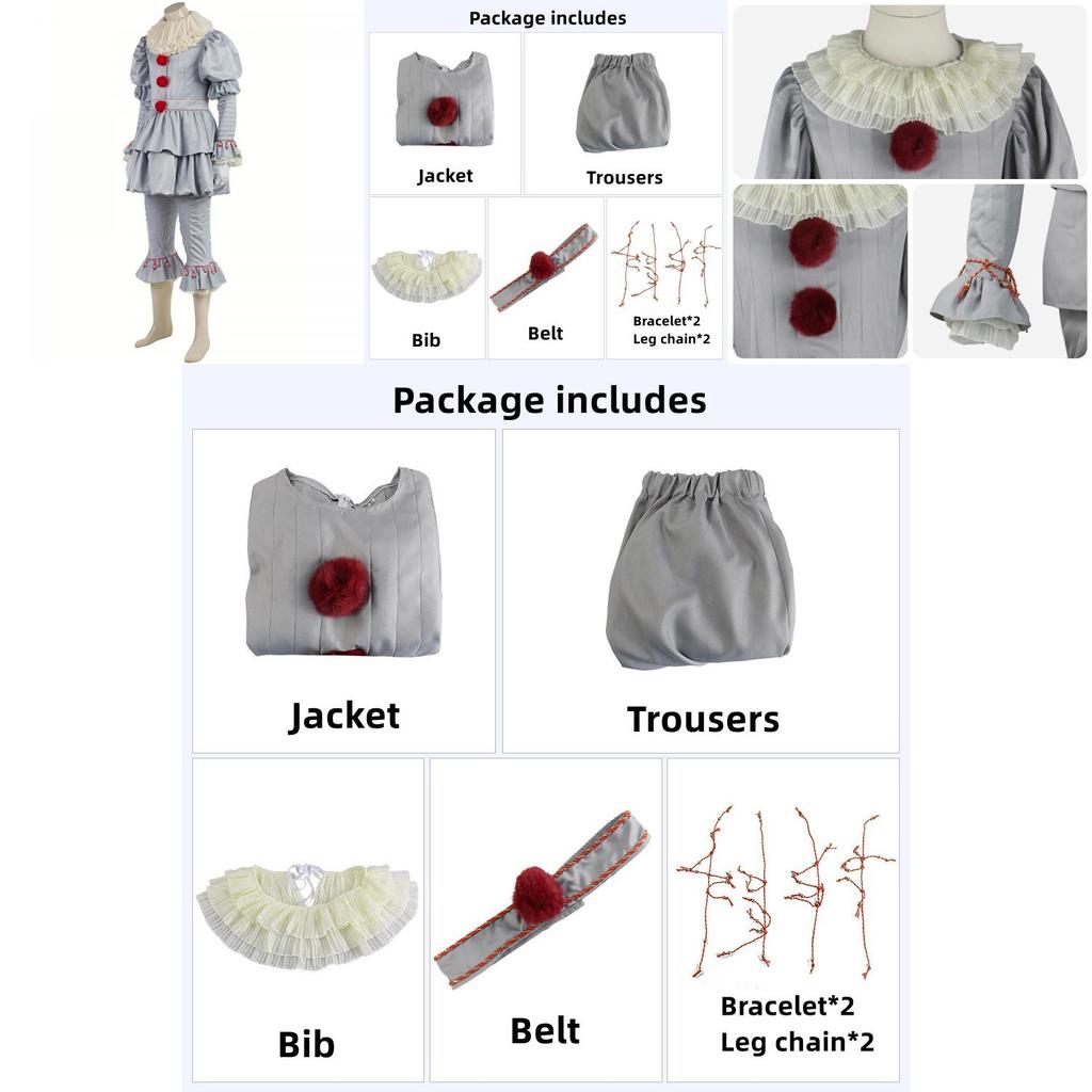 Stephen King's It Scary Clown Joker Pennywise Cosplay Costume Halloween Outfits Perfect Stitching And Exquisite Workmanship