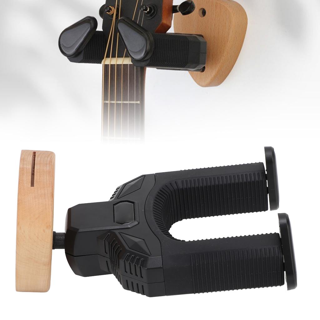 Guitar Wall Mount  Automatic Lock Holder Wooden Base Instrument Neck Hanger for Guitar Bass U