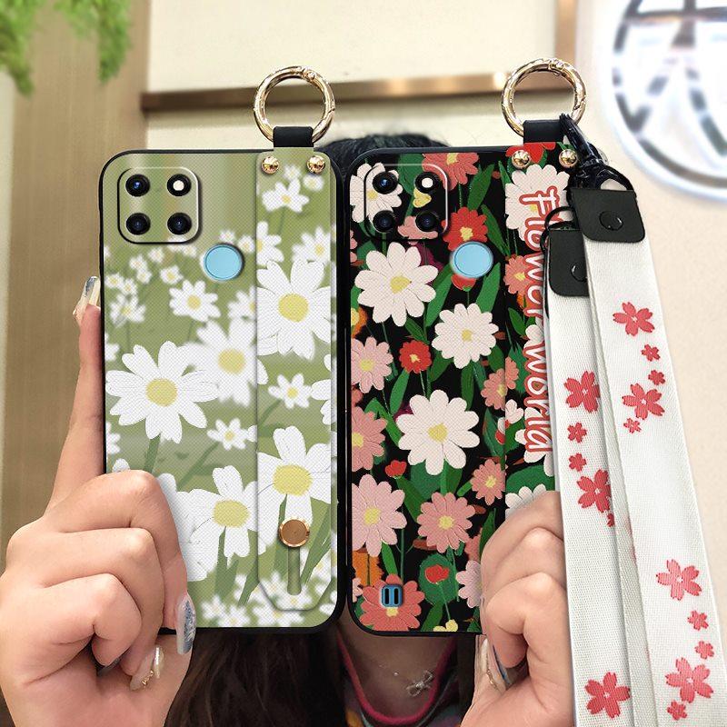 Dirt-resistant Fashion Design Phone Case For OPPO Realme C21Y/C25Y Waterproof Phone Holder Wrist Strap Kickstand Lanyard