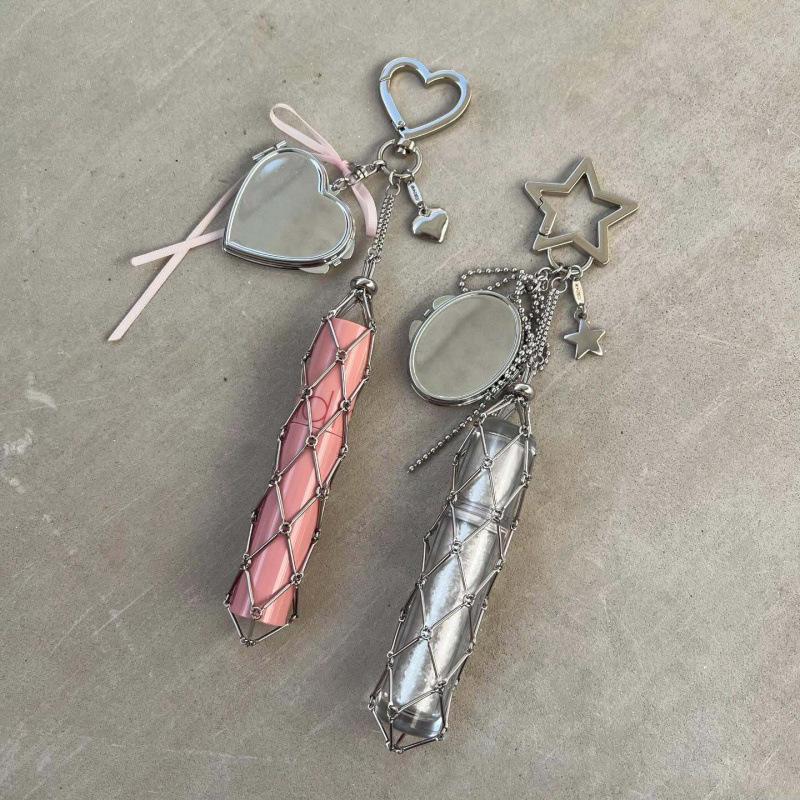 Metal Mesh Lipstick Holder: Crystal Raw Stone DIY Keychain Pendant