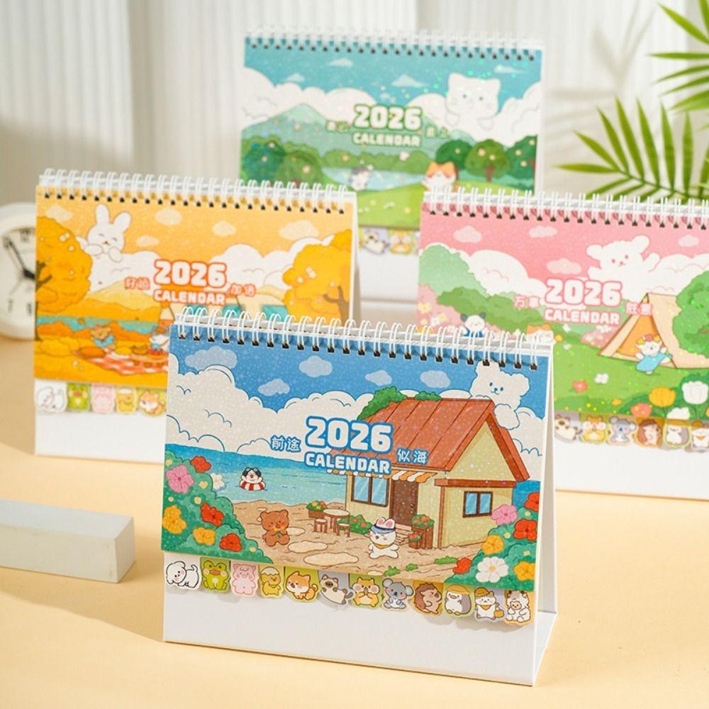 Memo Notes 2026 Desk Calendar One Month to View Cartoon Monthly Calendar Coil Binding Learning Plan Calendar Study Planning