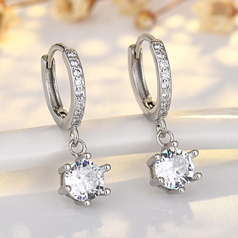 Delicate Round CZ Moissanite Drop Earrings Women Crystal Versatile Gift Fashion  Daily Party  Silver Needle Earrings