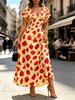 Women's Printed Maxi Dress V Neck Ruffle Sleeve High Waist Elegant Summer Casual Dress