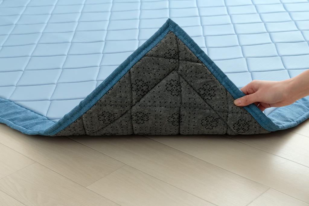 IKEHIKO Randa Blue Rug, Rectangular, Approx. 180 X 240 Cm, Cool To the Touch, Hand Washable, Quilted, Non-Slip, Simple Design, #1294230045101