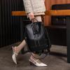 Women's PU Backpack Double Zipper Solid Color Retro Large Capacity School Bag Multifunctional Shoulder Bag