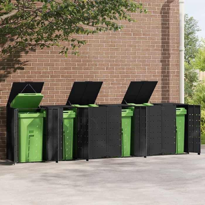 VidaXL Rangement à roulettes pour poubelles pour 6 bacs noir acier, rangement de poubelles, rangement de poubelles de 3279981