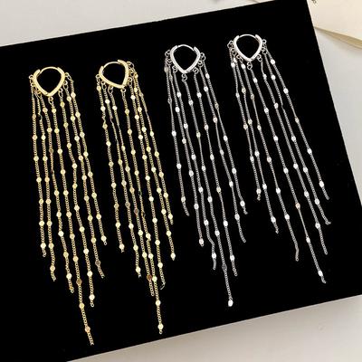 PONYKISS  Sterling Silver Chain Tassels Pendant Hoop Earrings for Women Minimalist Geometric Fine  Trendy Accessories