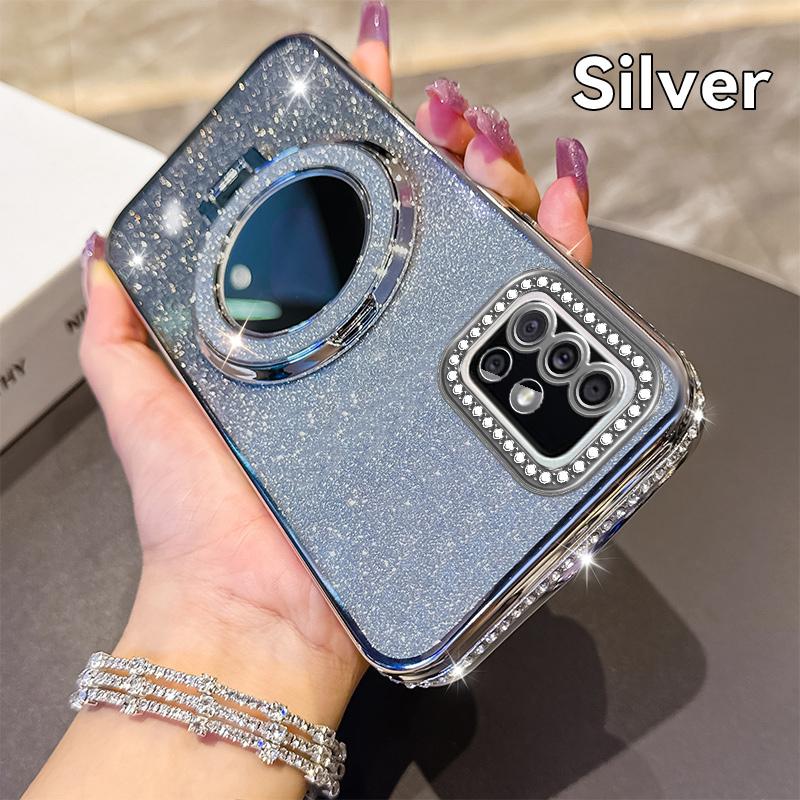 Diamond Glitter Plating Holder Silicone Case For Samsung Galaxy A50 A51 A52 A53 A54 A55 A56 Fashion Girl's Phone Cover A55 Cases
