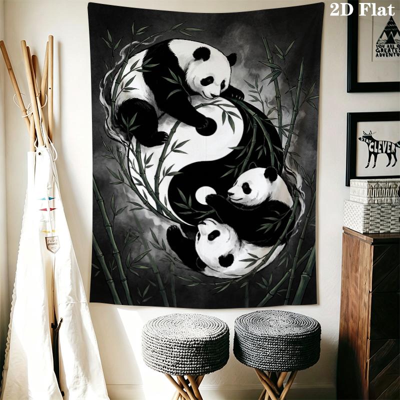 Bear and Panda Wall Tapestry Aesthetic Wall Hanging Printed Fabric Blanket Decorative Tapestries for Bedroom Living Room Home Decor