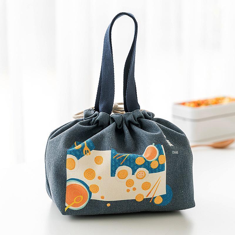 Large Japanese-Style Canvas Tote for Bento, Insulated Lunch Handbag for Work