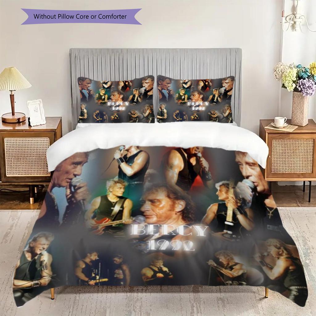 Rock Legend Johnny Hallyday Three-piece set (1 * duvet cover + 2 * pillowcase, without core) 2D Flat Bedding set Duvet cover and pillowcase
