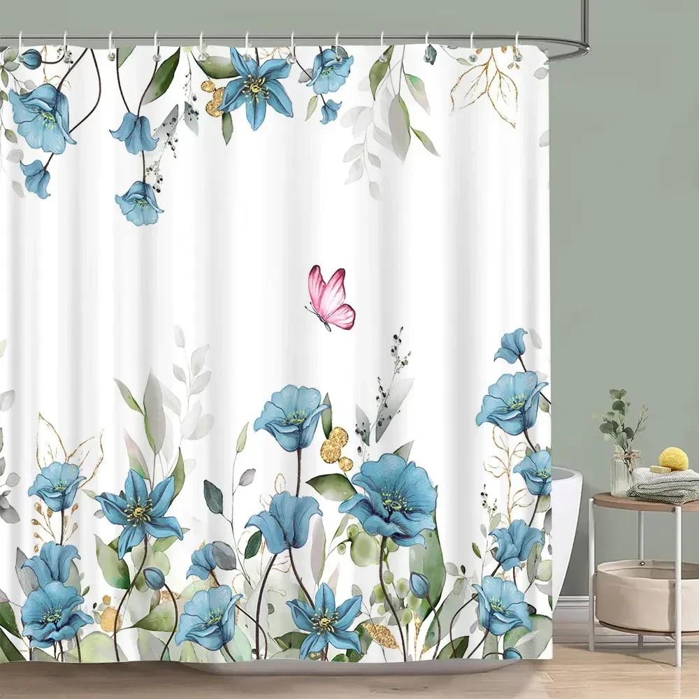 Sage Green Shower Curtain Plant Botanical Eucalyptus Leaf Watercolor Greenery Leaves Floral Bath Curtains Fabric Bathroom Decor