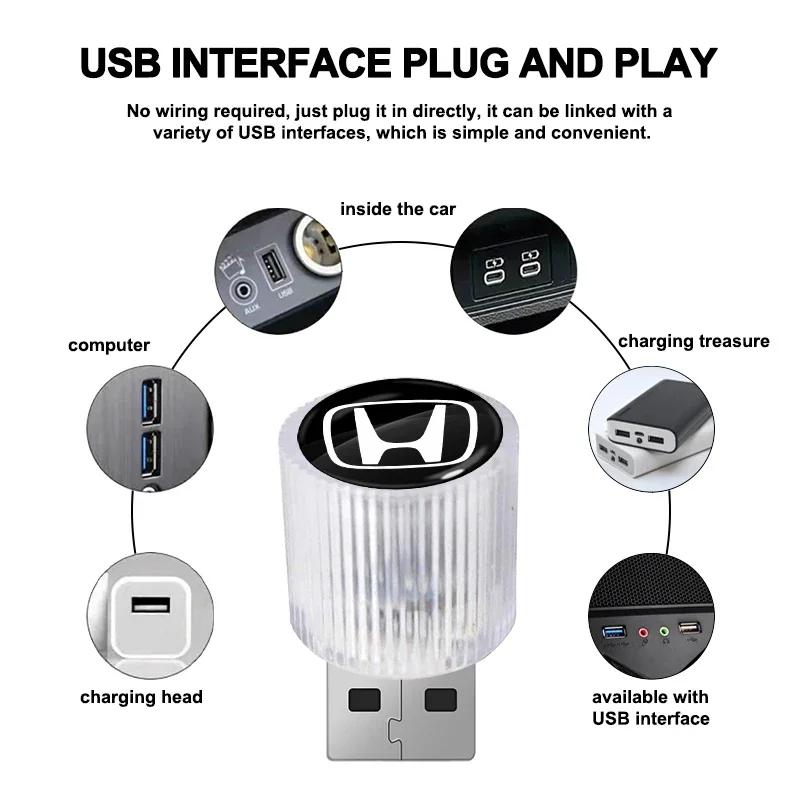 2025 Auto Neu Honda 1 Stück USB Auto LED Licht Auto Innenraum Ambiente Licht Emblem Für Honda Jazz City Civic Inspire Accord FIT HRV