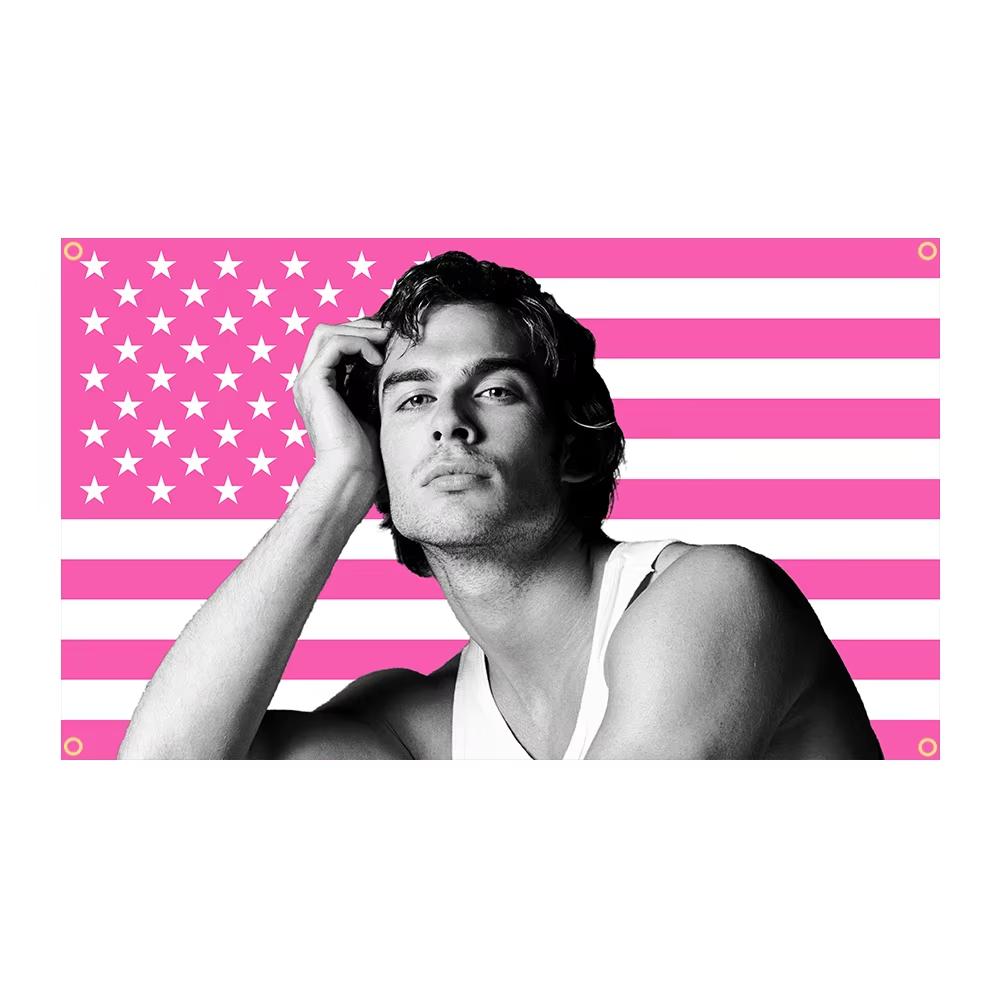 Ian Somerhalder Damon Salvatore Tapestry Pink US Vampire Funny Meme Flag Man Cave Wall Decor Flat Print