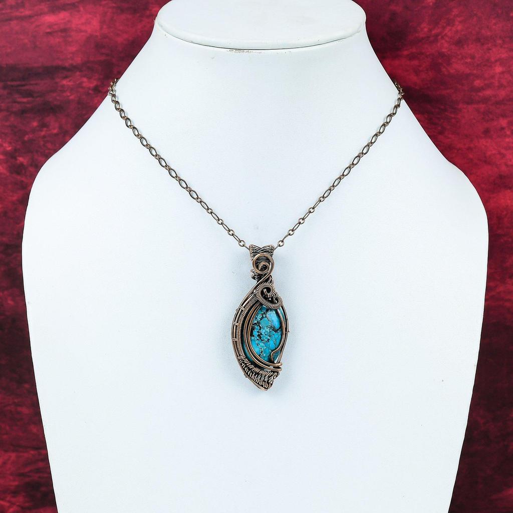 Tibetan Turquoise Pendant Copper Wire Wrapped Gemstone Pendant Handmade Designer Pendant Copper Wire Jewelry Brand New Pendant Gifts For Mom