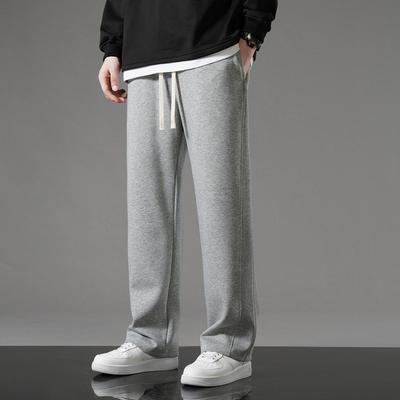 Men Spring Pants Men's Drawstring Elastic Waist Wide Leg Sweatpants with Pockets for Daily Wear Casual Sport Trousers for Fall