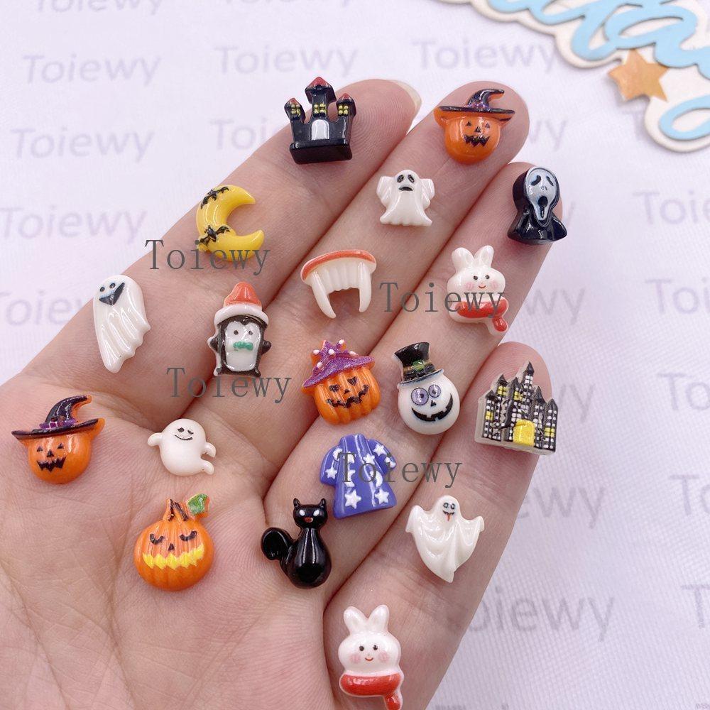

50 шт. Миниатюрный красочный декор на Хэллоуин из смолы Привидение Тыква Летучие мыши Кошки Фигурки Плоская задняя сторона Камень Нейл-арт DIY Шарм Скрапбукинг Поделки