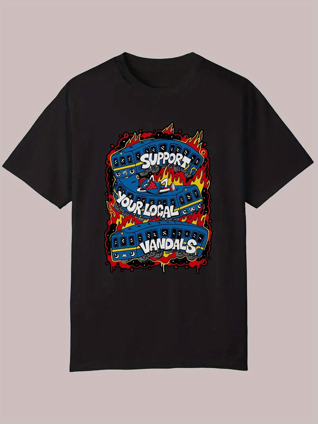 Graphic Print Casual T-shirt - Graffiti Street Art Design with  Support Your Local Vandal  Slogan M