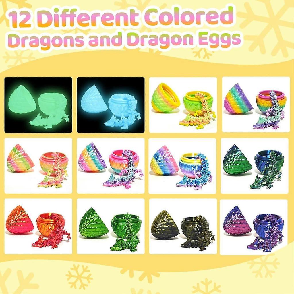 12PCS 3D Printed Easter Eggs with Dragons Inside, Easter Surprise Dragon Eggs, 3D Printed Animals, Easter Basket Stuffers,Fidget Toys Gifts