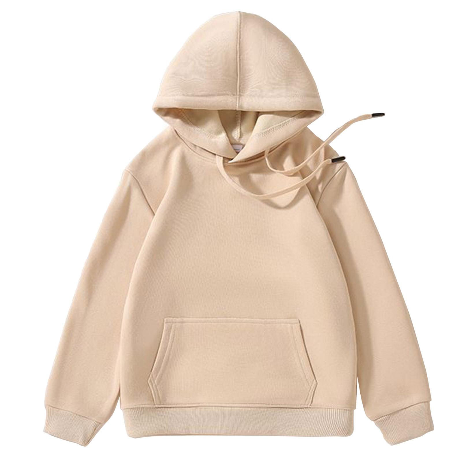 

Unisex Kids Long Sleeve Hoodie Solid Color Drawstring Hooded Sweatshirt Casual Children Outerwear 13-14 Years бежевий