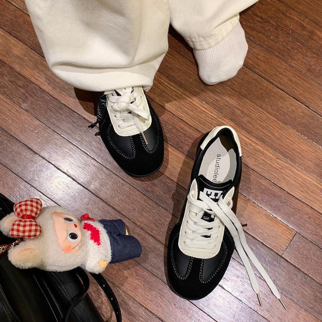 Sheepskin Version~ Grape Mother Lace-up Color Matching Round Head Versatile Comfortable Sports and Leisure Inner Height Increase Leather Training S