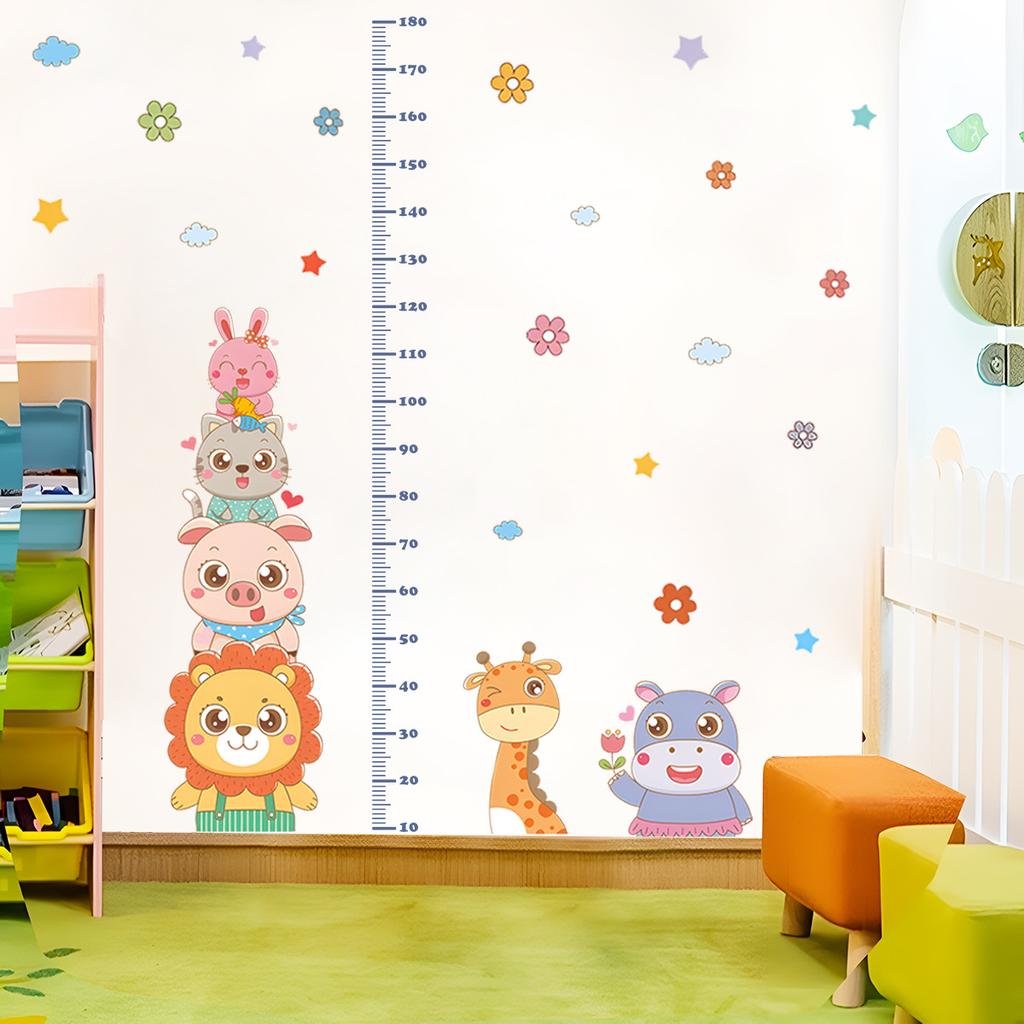 Little Animals Flowers Clouds Height Chart Wall Sticker Kids Room Living Room Wall Decoration Growth Ruler