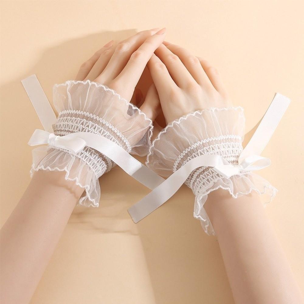 Hand Wrist Cuffs Bow Lace Wrist Sleeves Y2K Lace Fingerless Gloves Detachable Cuffs Photography белый