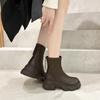 2025 Thick-soled Versatile Muffin High-heeled Elastic New Rear Zipper Short Boots Women's Autumn and Winter Retro Women's Boots Thin Boots