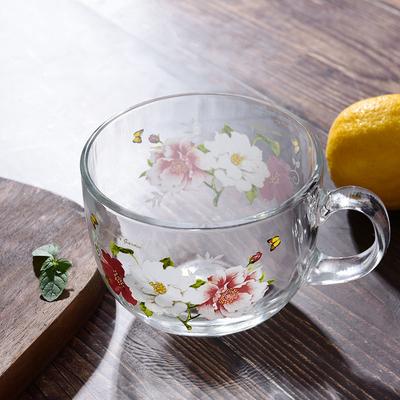 Tazza da colazione con motivo floreale di grande capacità Tazza da colazione in vetro trasparente Tazza da acqua Tazza da caffè Tazza da latte Tazza da tè pomeridiano