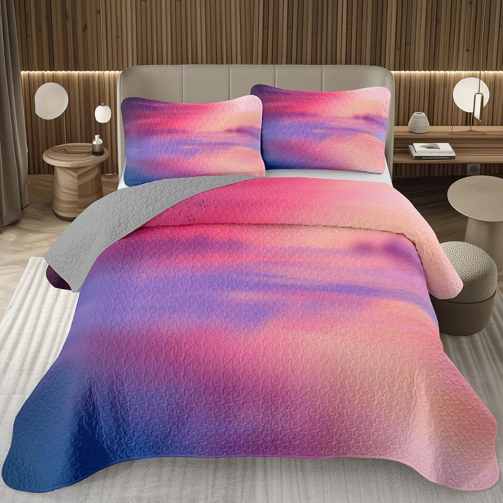 Natural Scenery Coverlet Set Sunset Sky Bedding Set White Clouds Bedspread Set Twin Full Queen Size for Kids Girls Boys Teens
