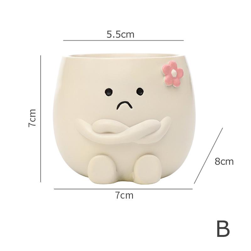 Smiley Face Mini Plant Pot Resin Succulent Planter for Home Office Desk Decorative Ornament Fairy Garden Flowerpot Decoration
