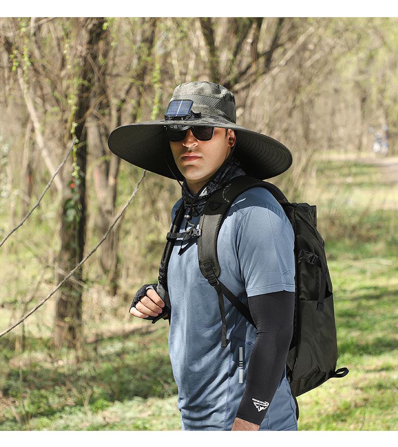 Men's Summer Outdoor Cooling Fan Hat - High Wind Power Sun Protection for Hiking, Fishing, and Mountaineering. Lightweight Fisherman Style.