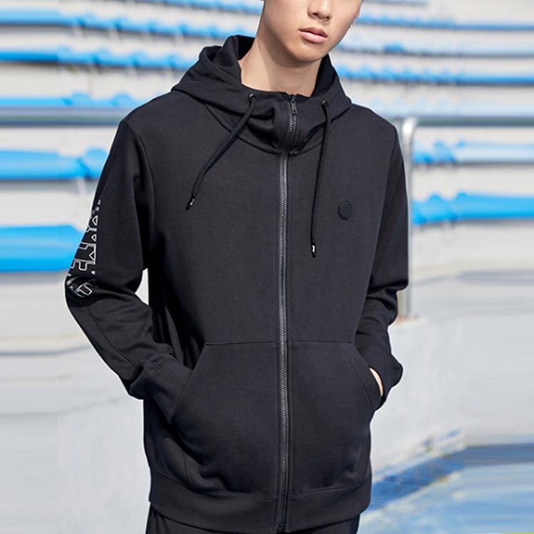 Li Ning Sports Seria Baschet Culoare Solidă Față Deschisă Casual Hanorac cu Mânecă Lungă Bărbați hanorace Negru AWDR055-3