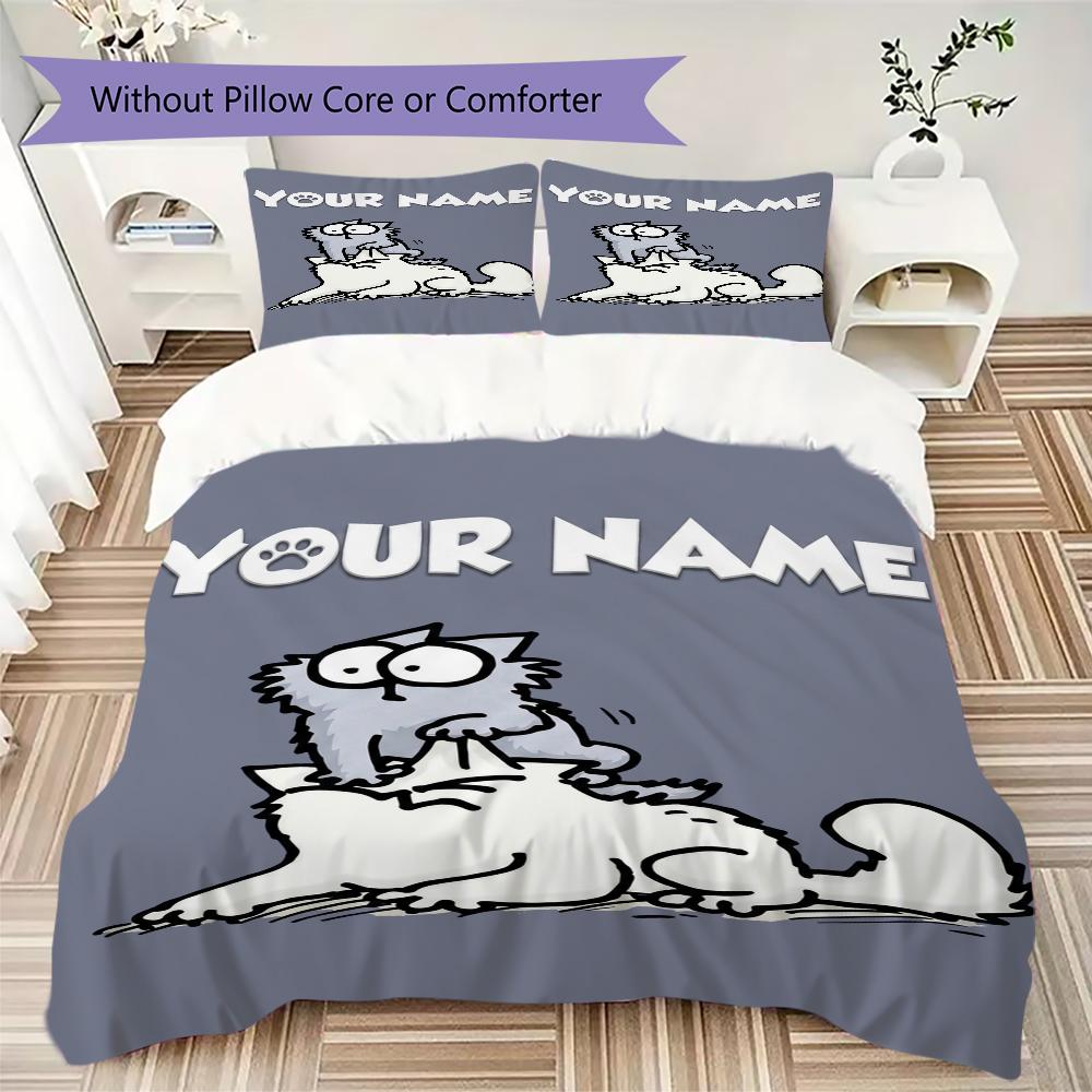 Benutzerdefiniertes Namens-simon's Katze Bettwäsche, Steppdecken-Set Bettbezug Kissenbezug Zuhause Geburtstagsgeschenk(1 Bettbezug + 2 Kissenbezüge, ohne Füllung)_xia
