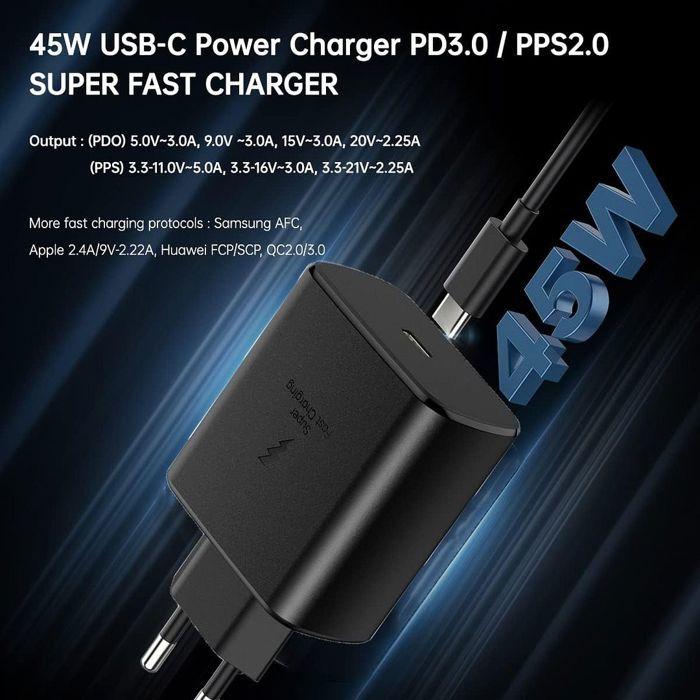 Chargeur Rapide USB-C 45W - Samsung - Galaxy S25/S25+/S25 Ultra - Noir - Protection Surtension - Charge Efficace