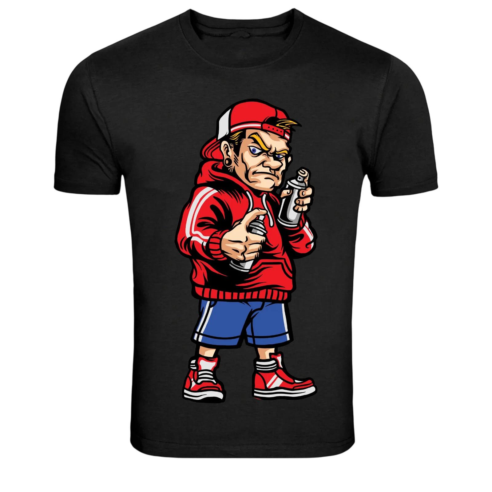 Street Graffiti Kid With Spray Paint Cartoon Graphic T-Shirt XL