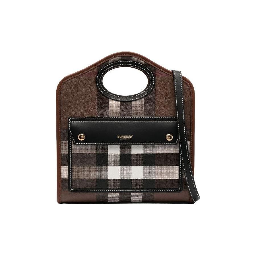 

Burberry Check Color Block Cotton Shoulder Crossbody Tote Bag Women Handbags Brown 80713861 Basic Set (Bag+Dust Bag)