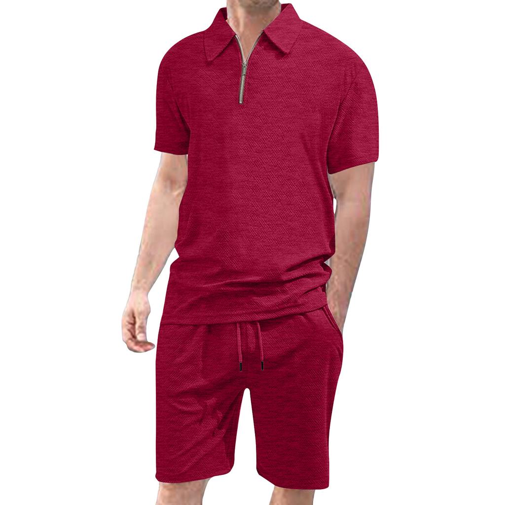Men'S Casual Suit Button Collar Short Sleeved Shorts Set