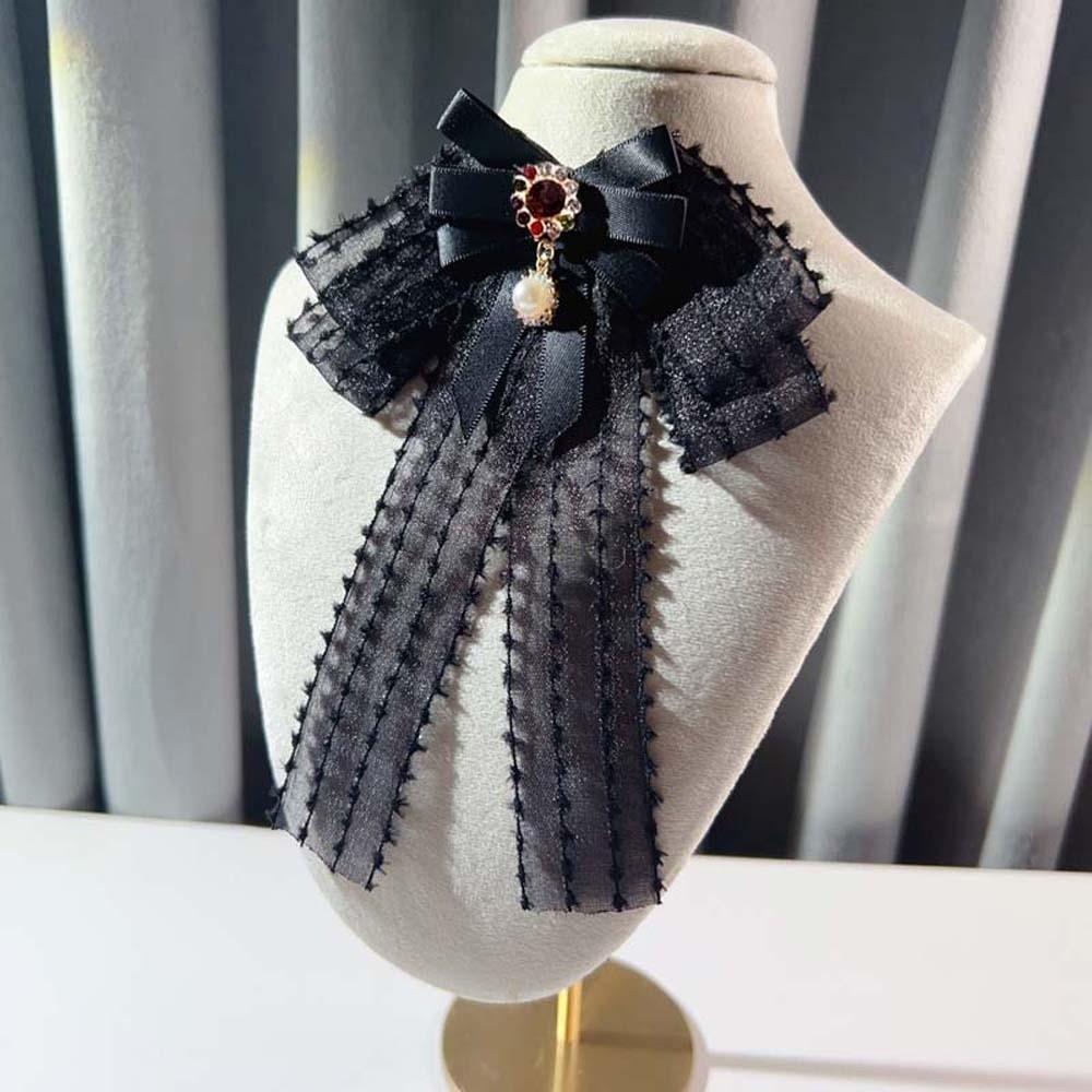 Black Pearls Tie Rhinestone Decoration Shirt Tie Elegant Hand-beaded Lace Necktie  Performance