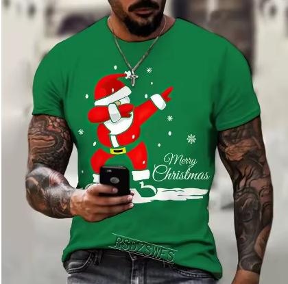 Funny 3D Santa Printed T-Shirt Men s New Year s Party Christmas T-Shirt Casual O-Neck Loose XXS