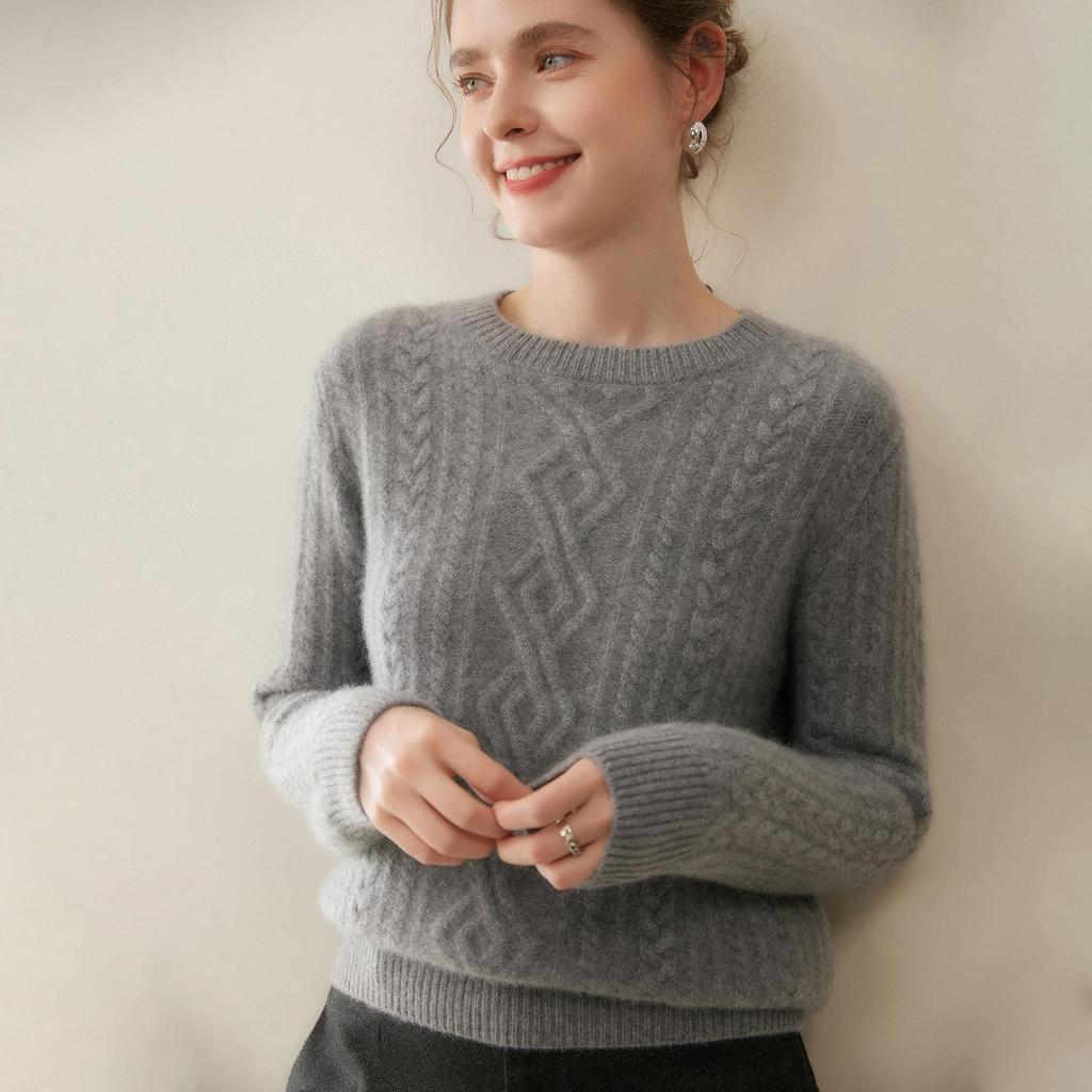 Women's Cashmere Cable Knit Sweater: Round Neck, Thickened, Versatile Autumn/Winter Casual Fashion