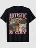 T-shirt Grafica in Cotone Taglie Forti Uomo Orgoglio Autistico e Gay T-shirt Grafica Divertente con Meme di Gatto