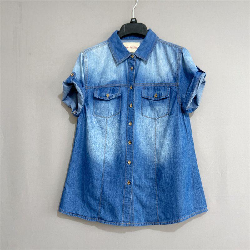 

Export USA Ol Summer plus Size Women s Clothes Purified Cotton Thin Short Sleeve Denim Shirt Cotton Denim Shirt