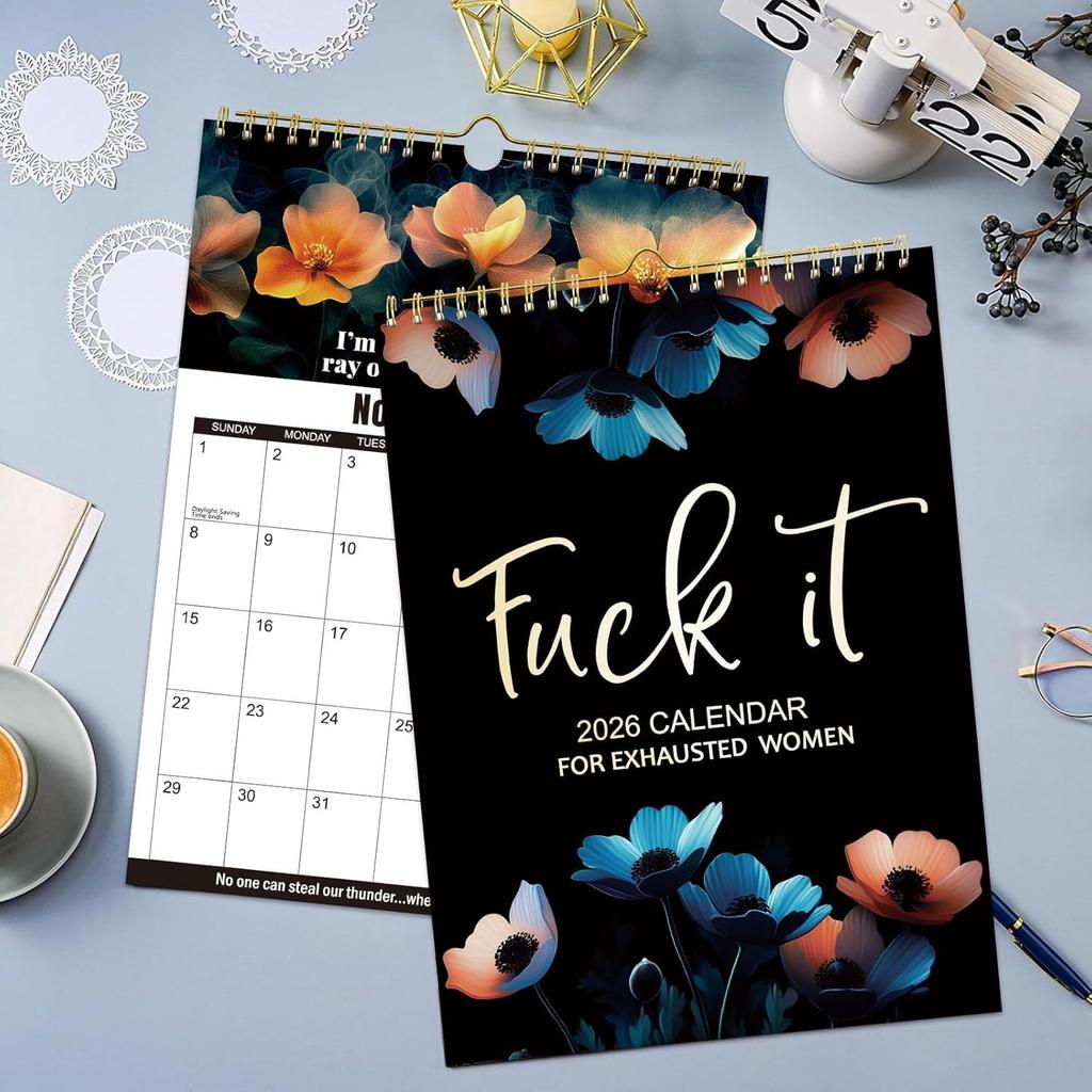 2026 fuck it calendar,refrigerator calendar Jan 2026 - Dec 2026,12-Month calender Spiral Bound,11" x 8.5",Twin-Wire Binding - Home Office Hanging
